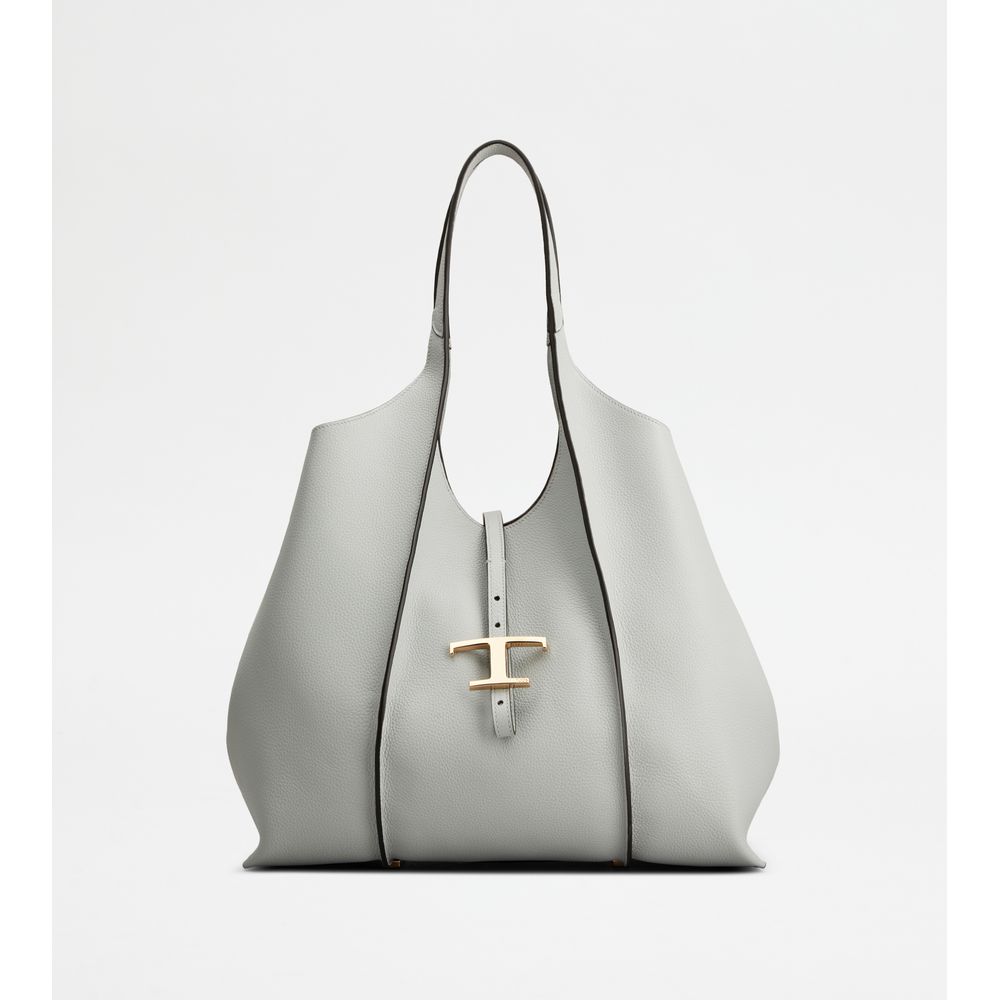 Tods T Timeless Shopping Bag In Leather Medium Grey