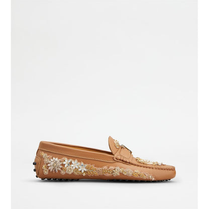Tods T Timeless Gommino Driving Shoes In Leather Brown Gold Womens