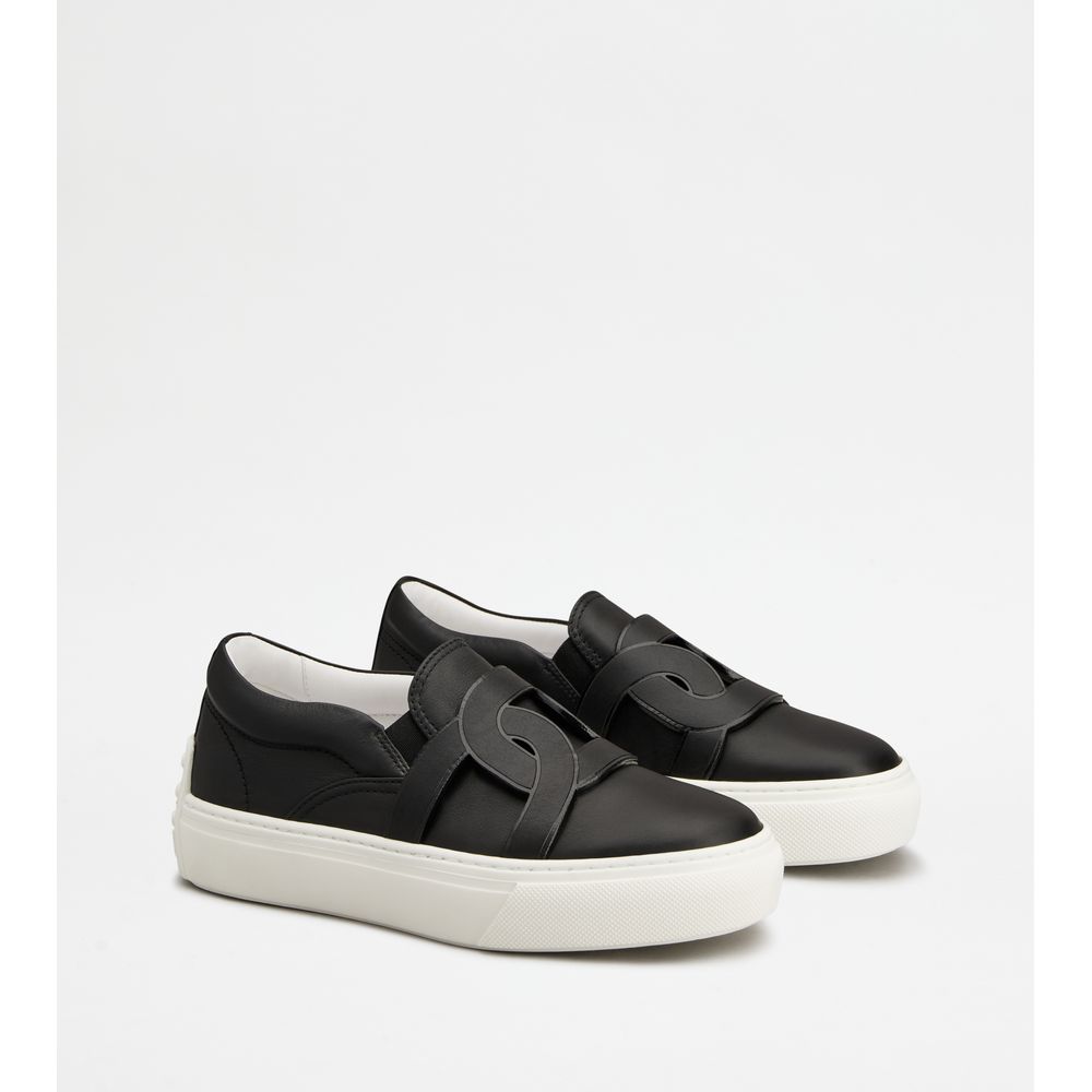Tods Kate Slip-Ons In Leather Black Womens