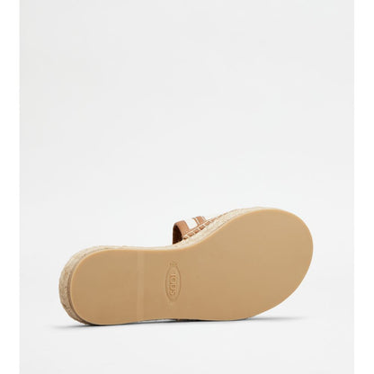 Tods Kate Sandals In Canvas And Leather White Brown Womens
