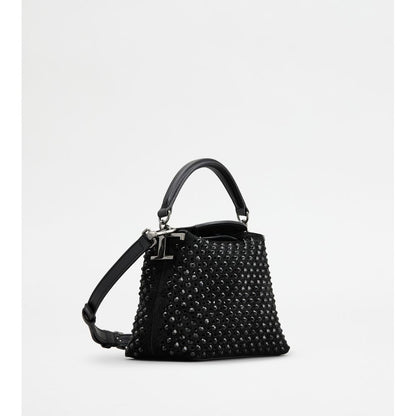 Tods T Case Tote Messenger Bag In Suede Micro Black