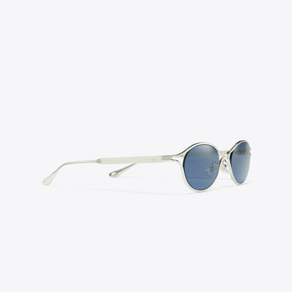 Tory Burch Deco Runway Sunglasses SILVER/DARK BLUE