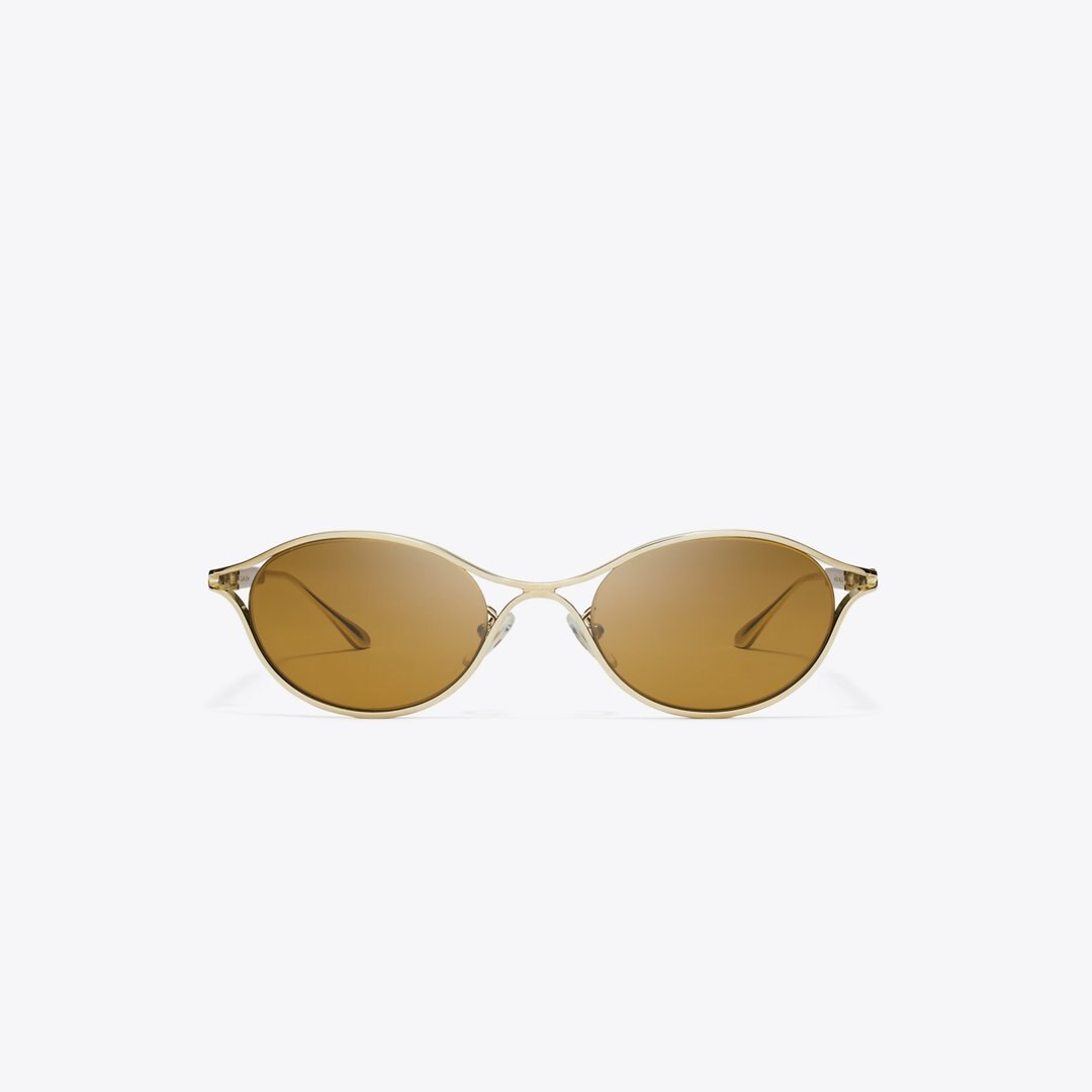 Tory Burch Deco Runway Sunglasses SHINY LIGHT GOLD/BROWN