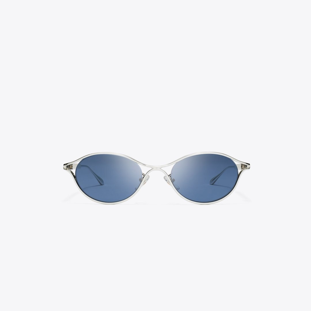 Tory Burch Deco Runway Sunglasses SILVER/DARK BLUE
