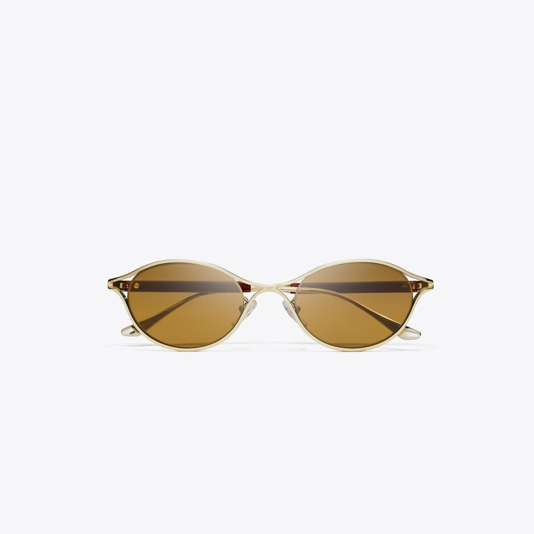 Tory Burch Deco Runway Sunglasses SHINY LIGHT GOLD/BROWN