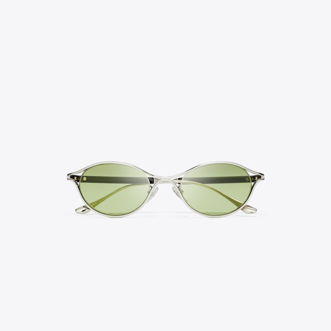 Tory Burch Deco Runway Sunglasses SILVER/GREEN