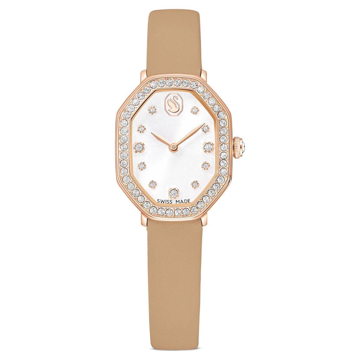 Swarovski Dextera Octagon Watch Swiss Made Leather Strap Brown Rose Gold-Tone Finish SW5730184