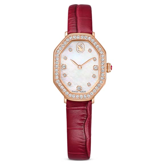 Swarovski Dextera Octagon Watch Swiss Made Leather Strap Red Rose Gold-Tone Finish SW5730373