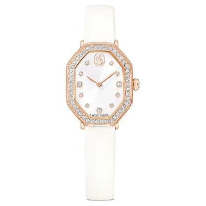 Swarovski Dextera Octagon Watch Swiss Made Leather Strap White Rose Gold-Tone Finish SW5730208