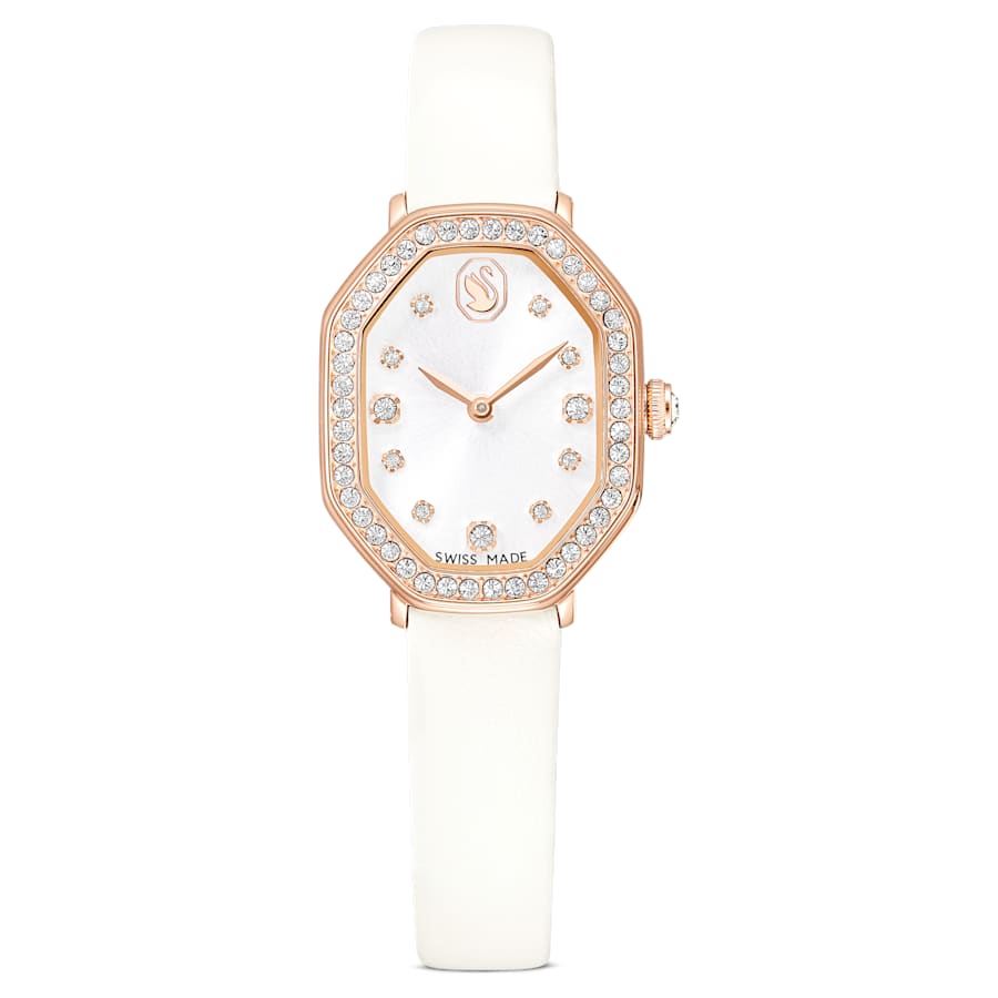 Swarovski Dextera Octagon Watch Swiss Made Leather Strap White Rose Gold-Tone Finish SW5730208