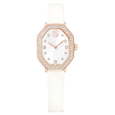 Swarovski Dextera Octagon Watch Swiss Made Leather Strap White Rose Gold-Tone Finish SW5730208