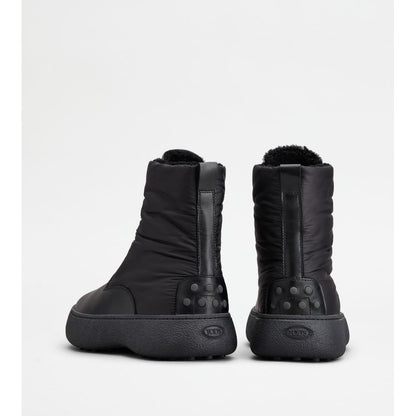 Tods W. G. Lace-Up Ankle Boots In Leather And Fabric Black Mens