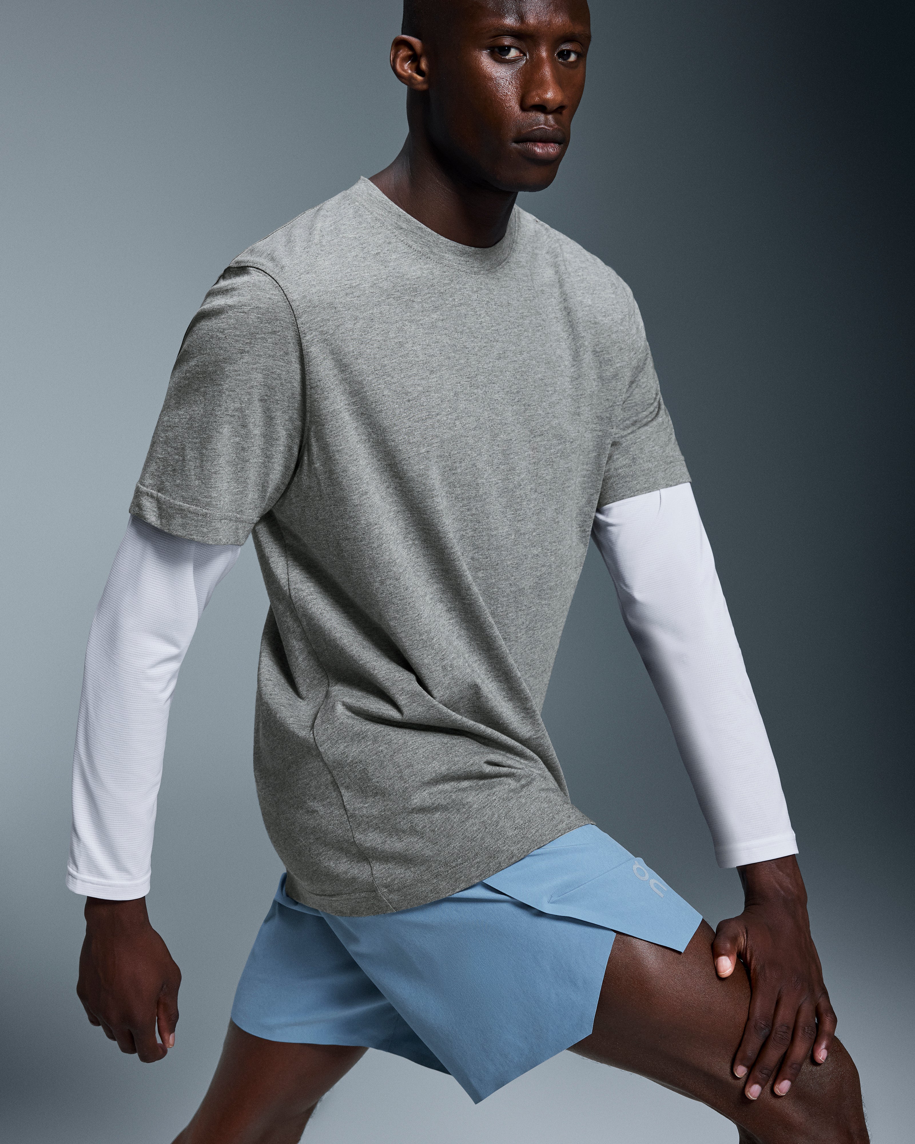 on train shorts Chambray