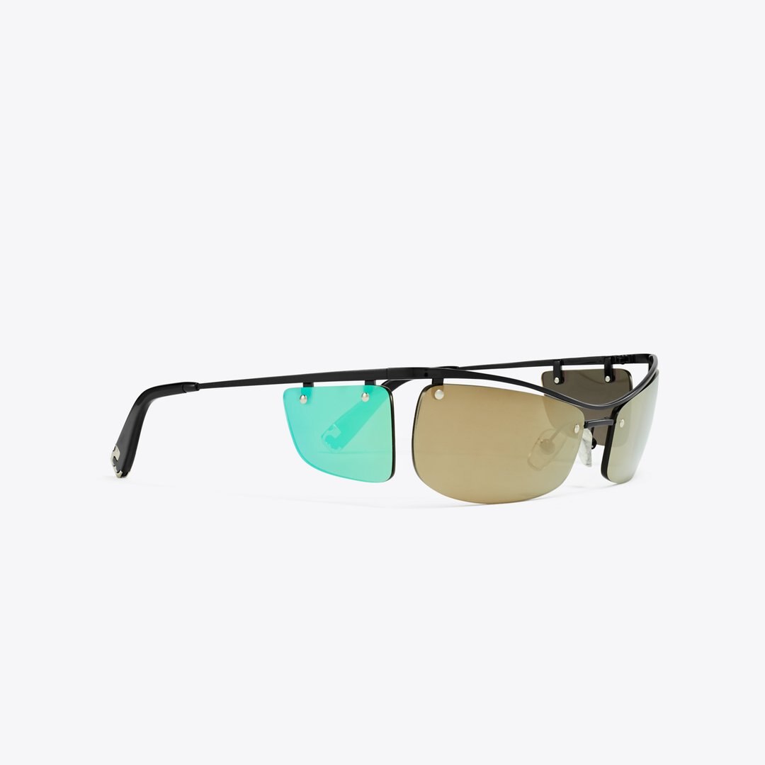 Tory Burch Double-Lens Runway Sunglasses MIRRORED BROWN/MIRRORED GREEN