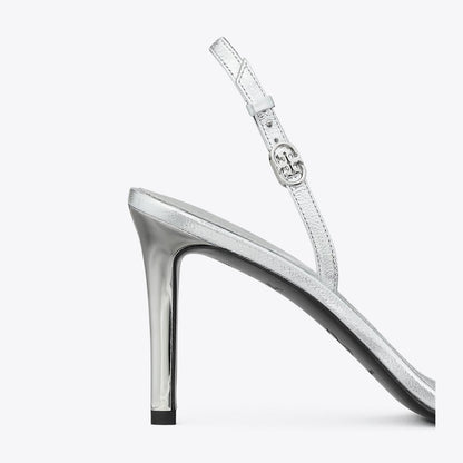 Tory Burch Double T Buckle Heel Sandal SHINY SILVER