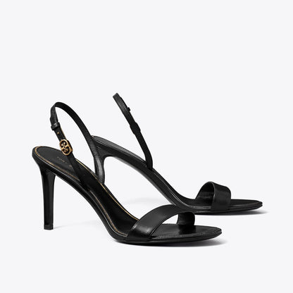 Tory Burch Double T Buckle Heeled Sandal PERFECT BLACK