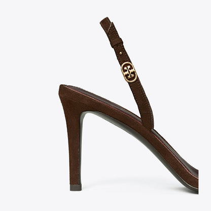 Tory Burch Double T Buckle Heeled Sandal DARK COCOA