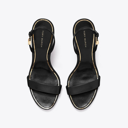 Tory Burch Double T Buckle Heeled Sandal PERFECT BLACK