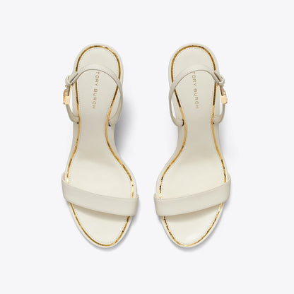 Tory Burch Double T Buckle Heeled Sandal LIGHT CREAM