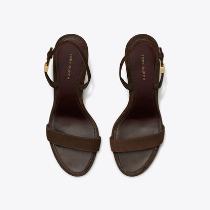 Tory Burch Double T Buckle Heeled Sandal DARK COCOA
