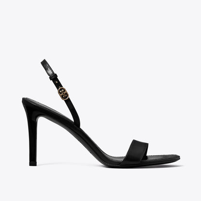 Tory Burch Double T Buckle Heeled Sandal PERFECT BLACK