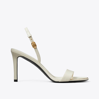 Tory Burch Double T Buckle Heeled Sandal LIGHT CREAM