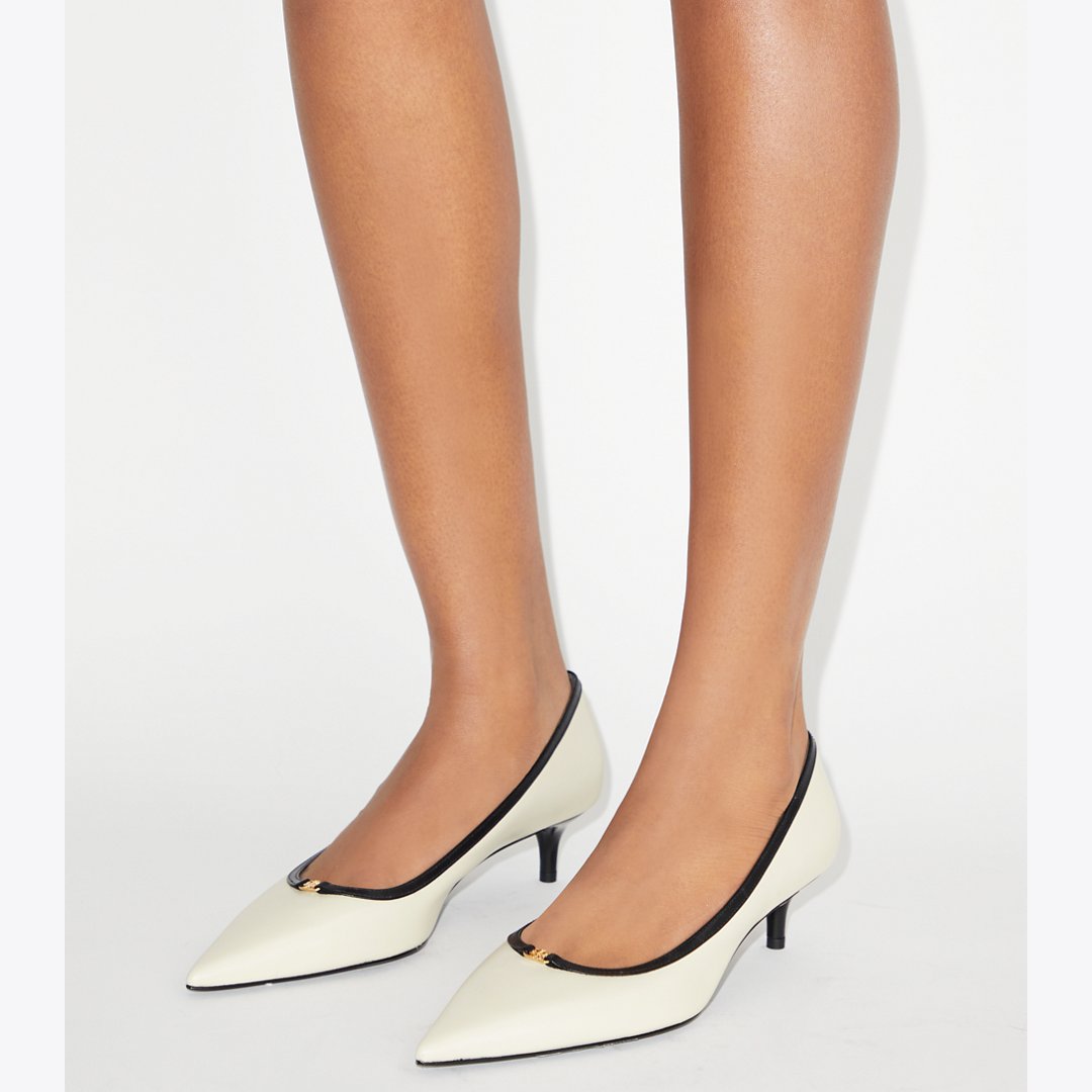 Tory Burch Double T Buckle Low-Heeled Pump LIGHT CREAM / PERFECT BLACK