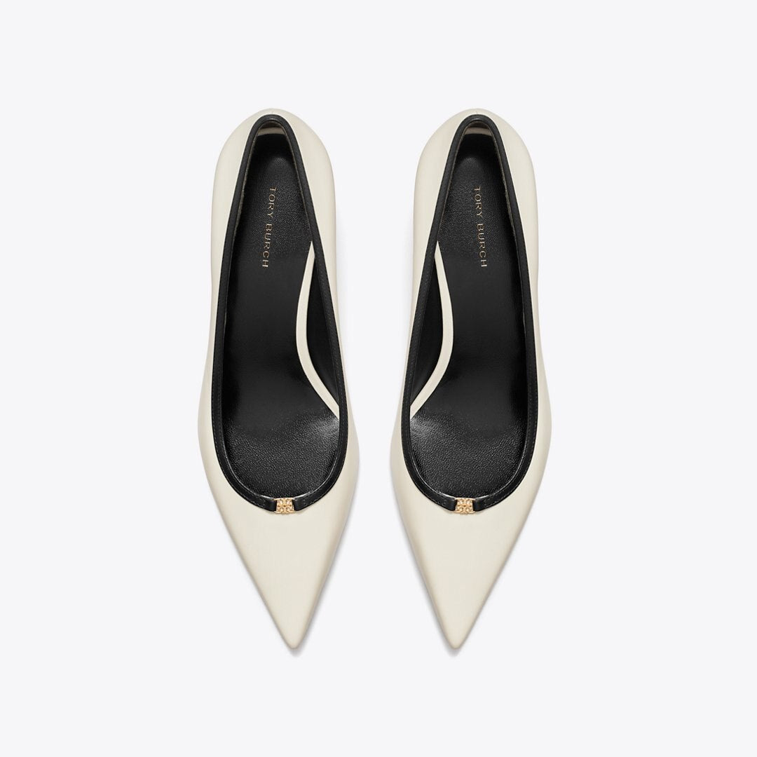 Tory Burch Double T Buckle Low-Heeled Pump LIGHT CREAM / PERFECT BLACK