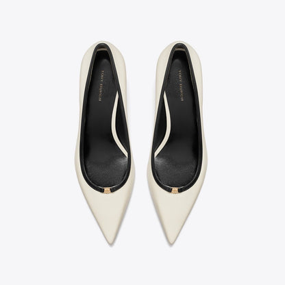 Tory Burch Double T Buckle Low-Heeled Pump LIGHT CREAM / PERFECT BLACK