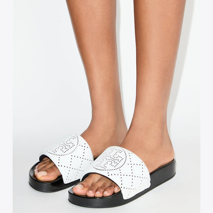 Tory Burch Double T Pool Slide WHITE / BLACK INK
