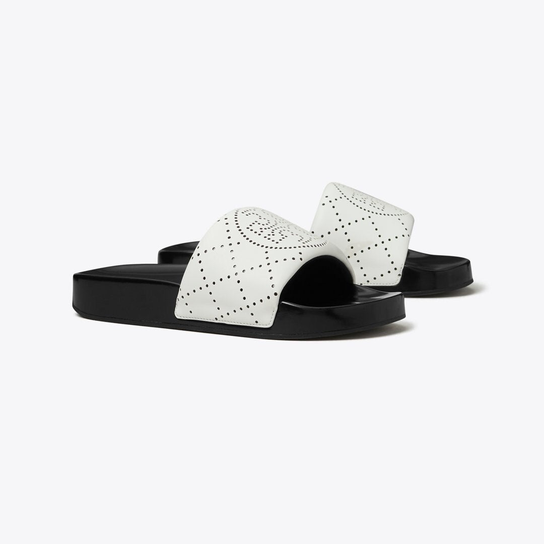 Tory Burch Double T Pool Slide WHITE / BLACK INK