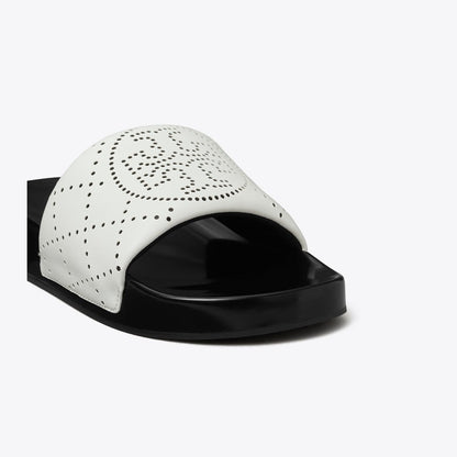 Tory Burch Double T Pool Slide WHITE / BLACK INK