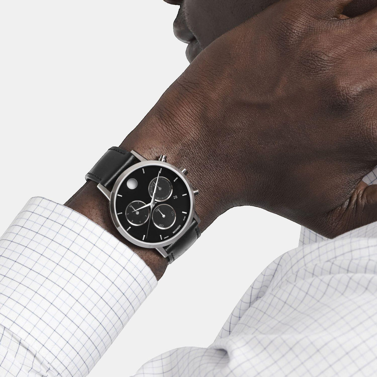 Movado Museum Classic Men Quartz Black Dial Chronograph Stainless Steel Watch 607778
