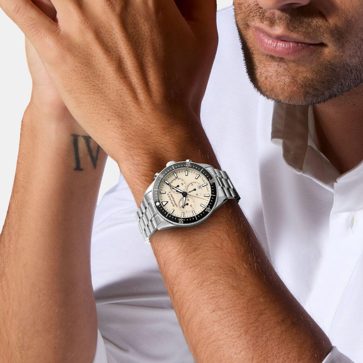 Movado Heritage Calendoplan S Men Quartz Beige Dial Chronograph Stainless Steel Watch 3650204