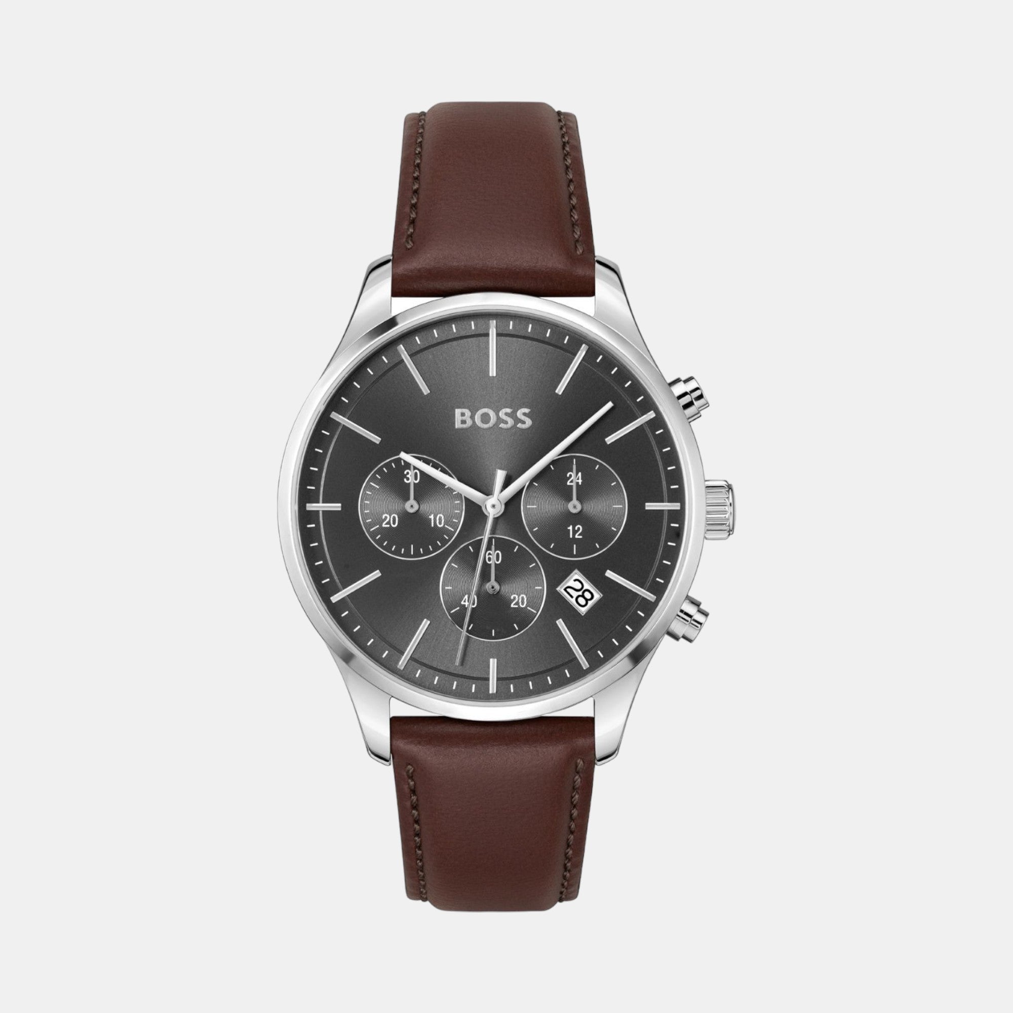 Boss Avery Men Quartz Grey Dial Chronograph Leather Watch 1514155
