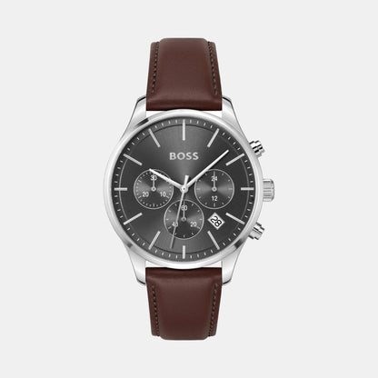 Boss Avery Men Quartz Grey Dial Chronograph Leather Watch 1514155