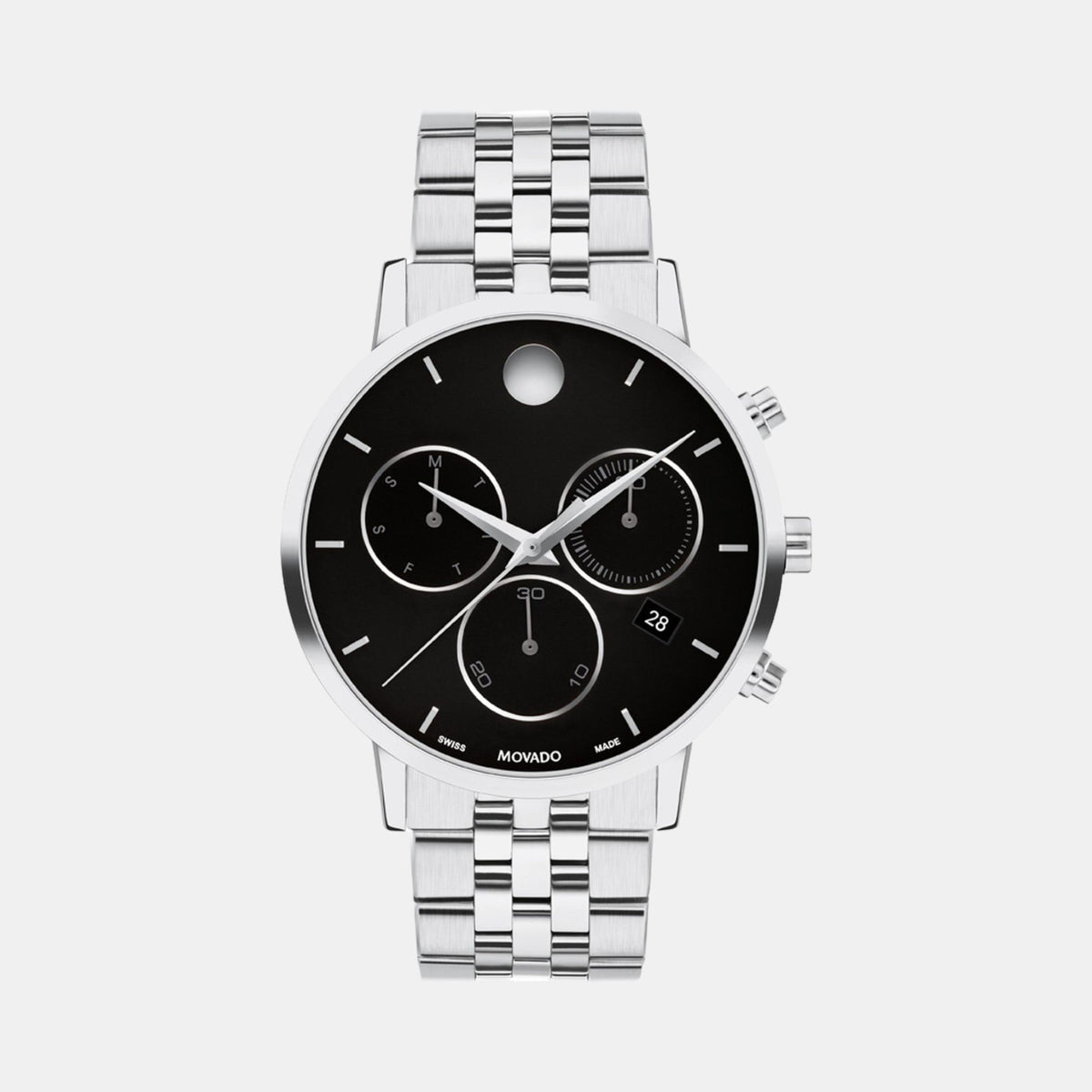 Movado Museum Classic Men Quartz Black Dial Chronograph Stainless Steel Watch 607776