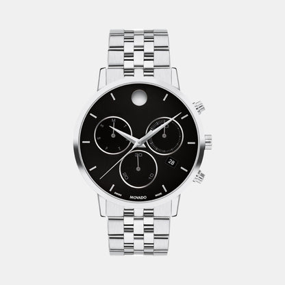 Movado Museum Classic Men Quartz Black Dial Chronograph Stainless Steel Watch 607776