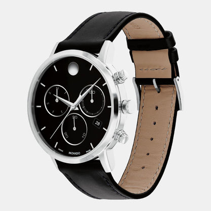 Movado Museum Classic Men Quartz Black Dial Chronograph Stainless Steel Watch 607778