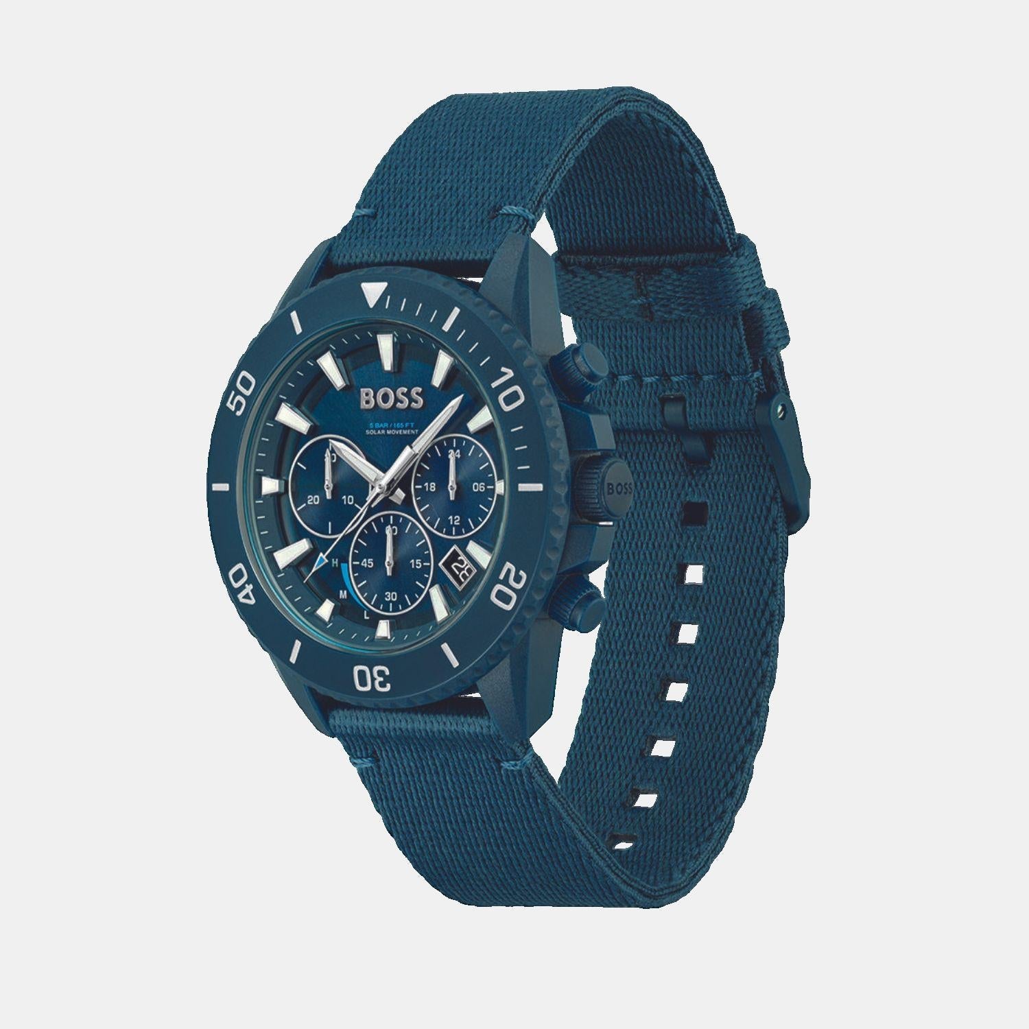 Boss Admiral Men Solar Blue Dial Chronograph Stainless Steel Watch 1513919