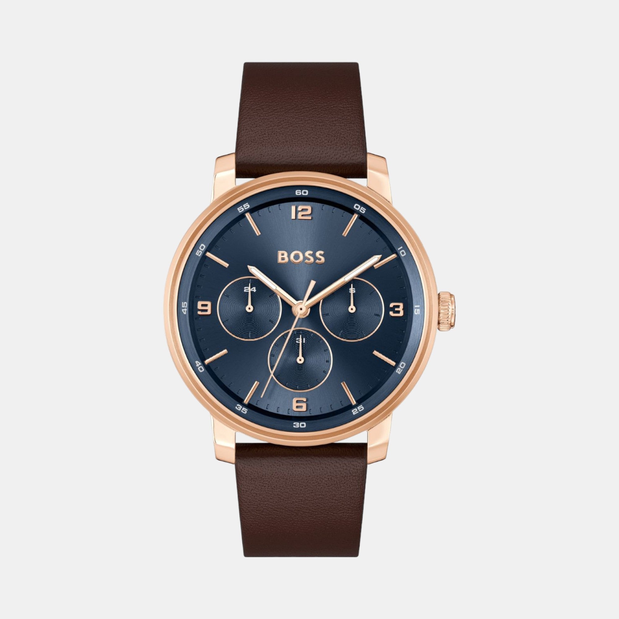 Boss Contender Men Quartz Blue Dial Multi-Function Leather Watch 1514126