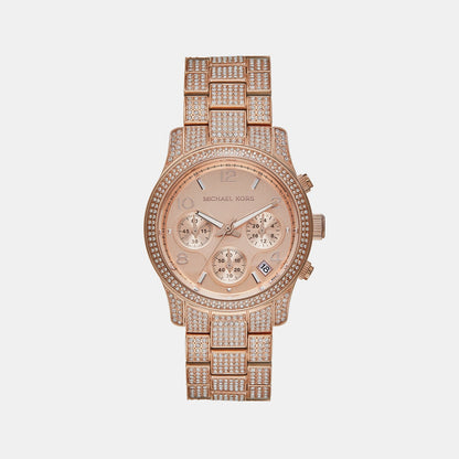 Michael Kors Runway Women Quartz Pink Dial Chronograph Stainless Steel Watch Mk7481