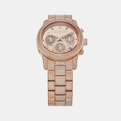 Michael Kors Runway Women Quartz Pink Dial Chronograph Stainless Steel Watch Mk7481