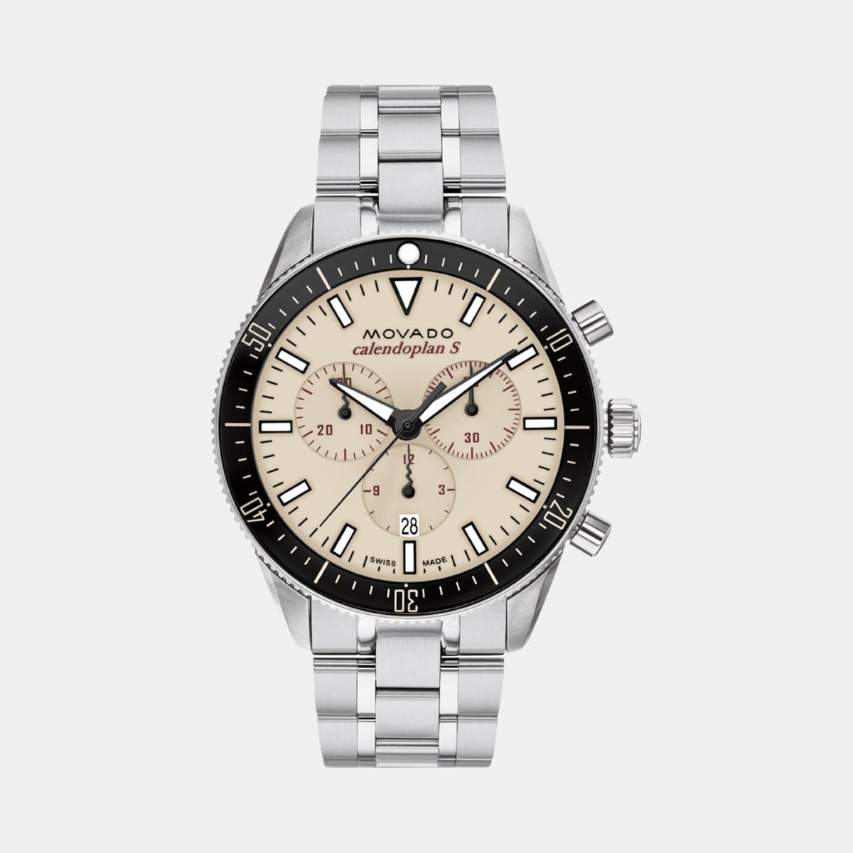 Movado Heritage Calendoplan S Men Quartz Beige Dial Chronograph Stainless Steel Watch 3650204