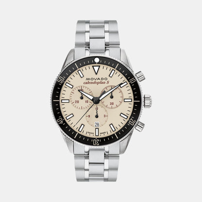 Movado Heritage Calendoplan S Men Quartz Beige Dial Chronograph Stainless Steel Watch 3650204
