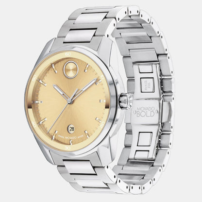 Movado Bold Verso Men Quartz Gold Dial Analog Stainless Steel Watch 3601203