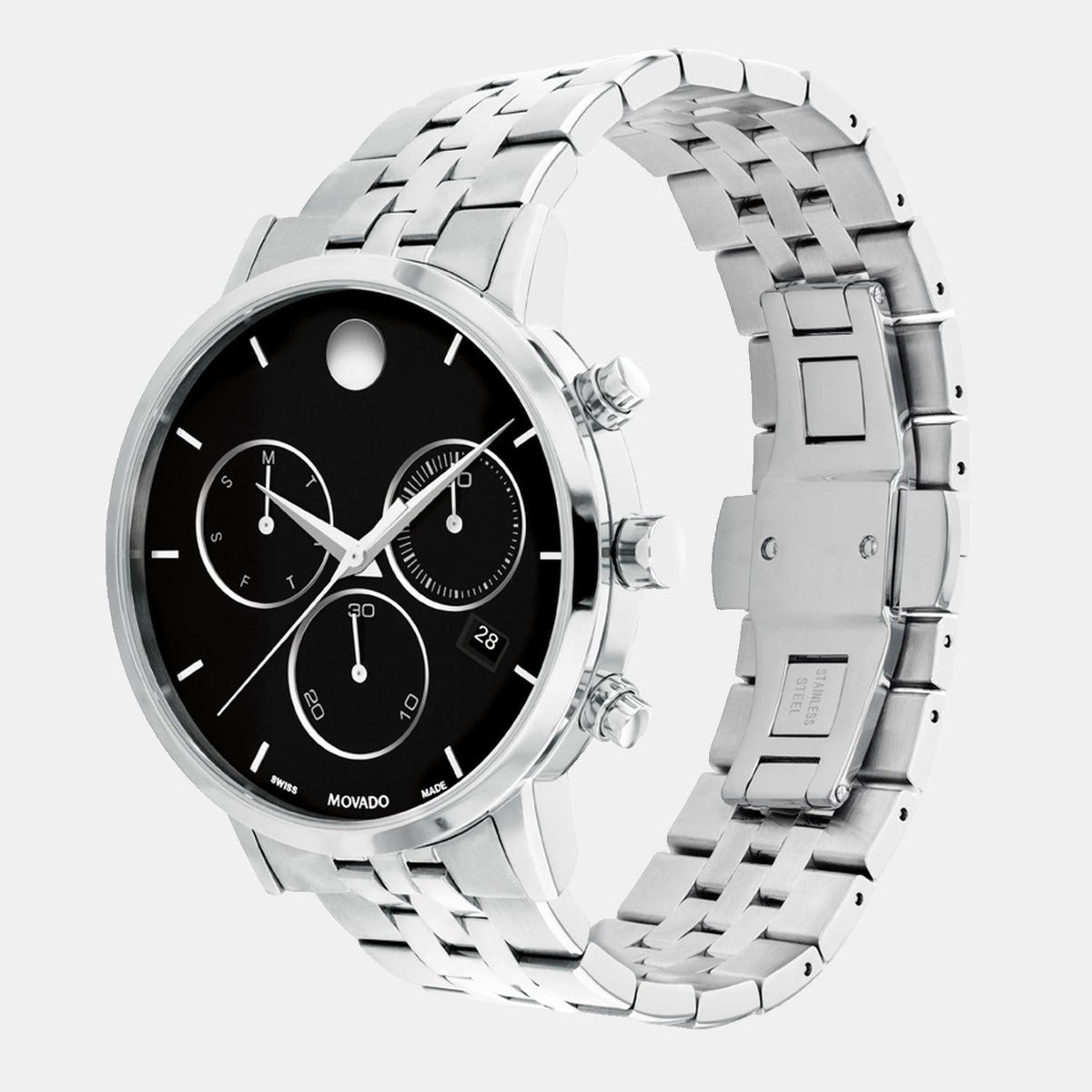 Movado Museum Classic Men Quartz Black Dial Chronograph Stainless Steel Watch 607776