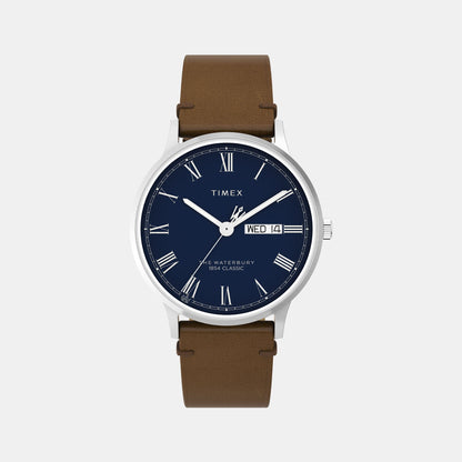 Timex Waterbury Men Quartz Blue Dial Analog Leather Watch Tw2W14900Uj
