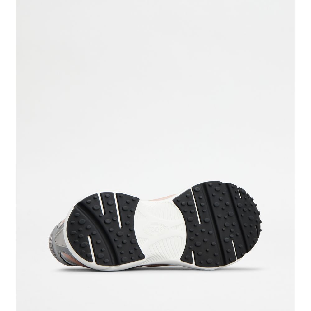 Tods Sneakers In Leather And Technical Fabric Grey Pink White Womens