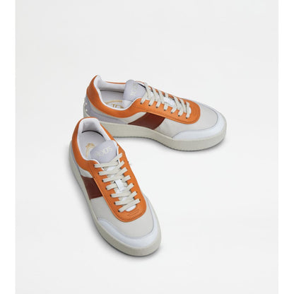 Tods Platform Sneakers In Leather Off White Orange Brown Womens